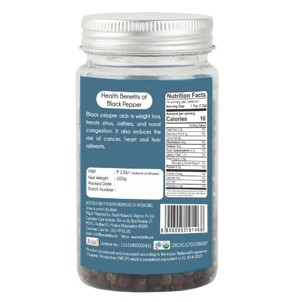 Praakritik Organic Black Pepper Whole-100g