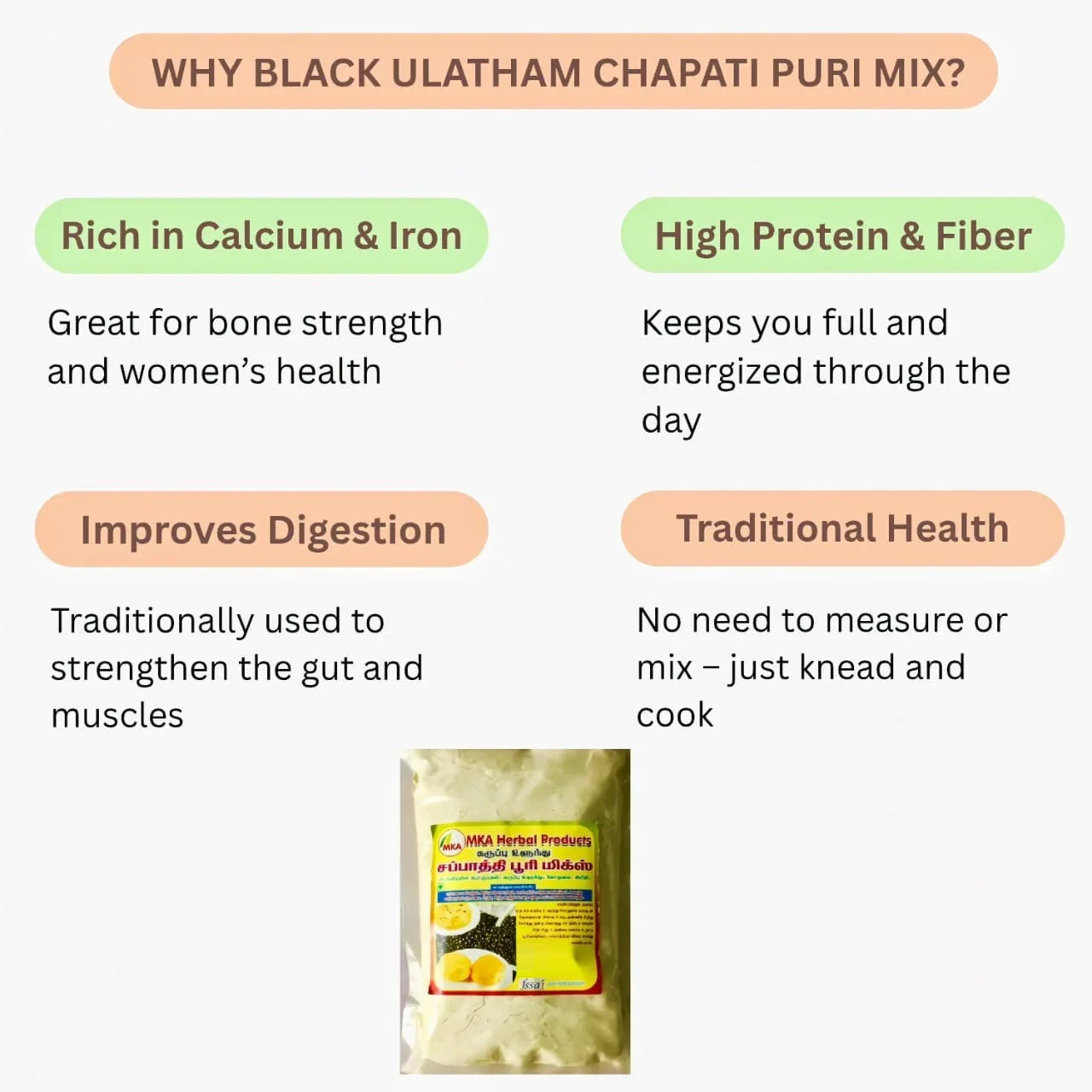 MKA Herbal Black Ulatham Chappati Puri Mix -500gm - Orgoshops
