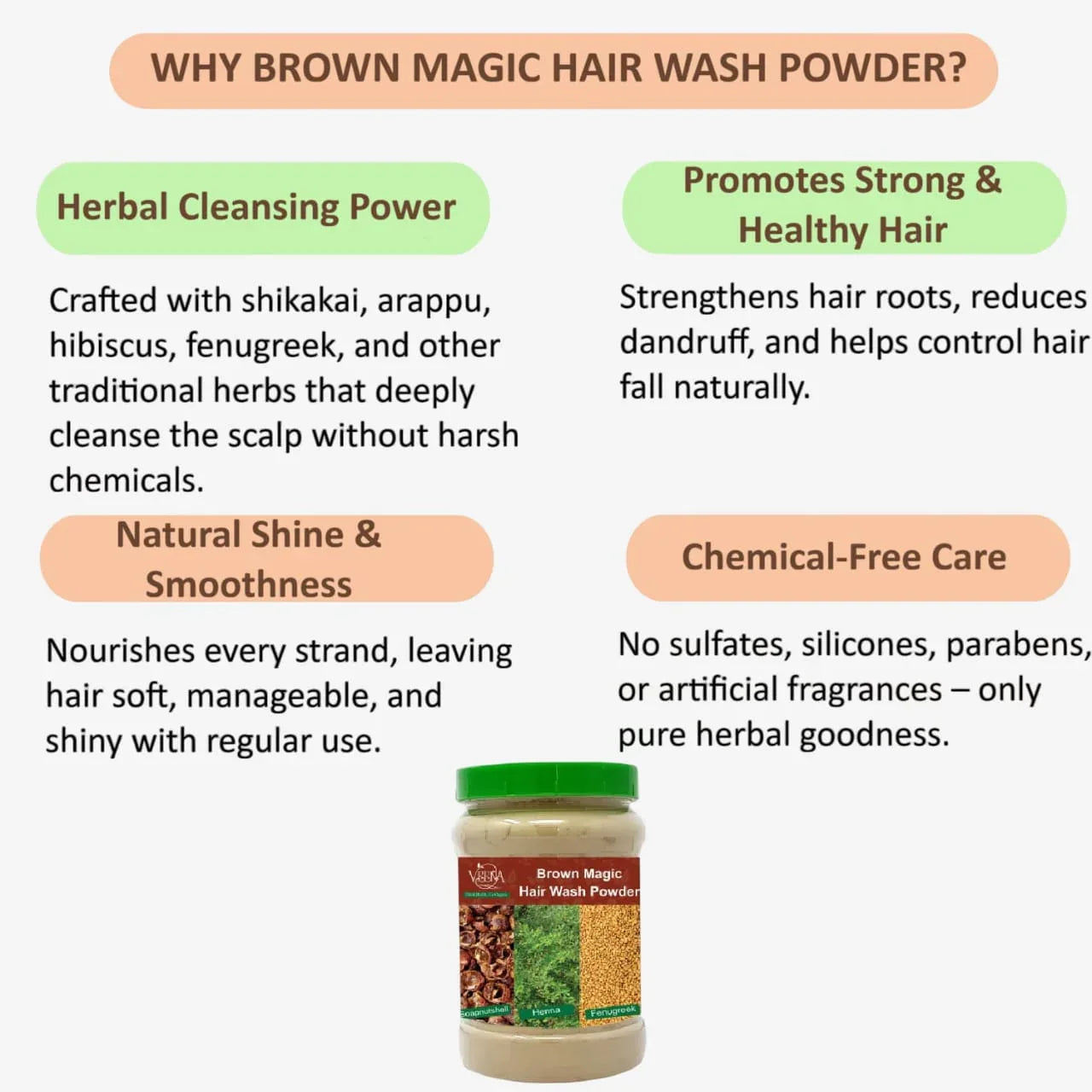 Veena Brown Magic Hair Wash Powder - 200g - Orgoshops