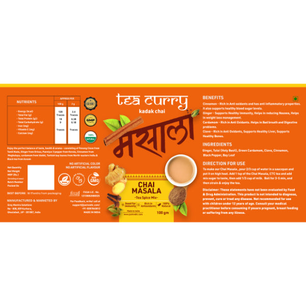 Teacurry Chai Masala – Chai Masala For Immunity, Cold And Body Pain-100g