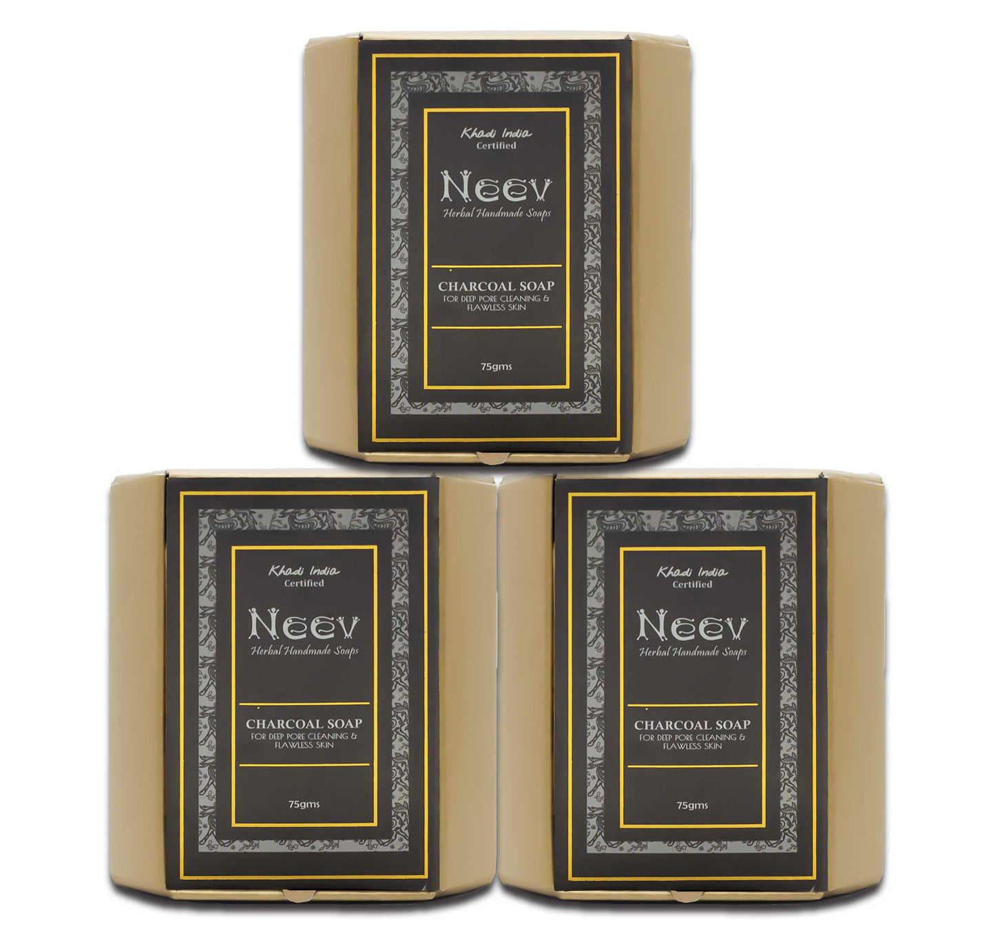 Neev Herbal Handmade Soaps Charcoal Soap - 75g ( Set of 3 )