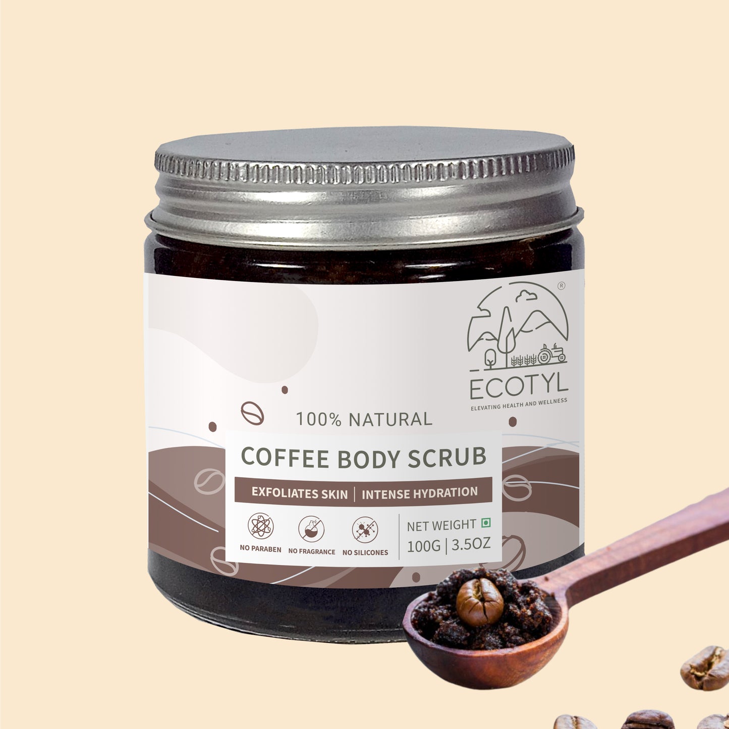 Ecotyl Natural Coffee Body Scrub | For Gentle Exfoliation | No Silicones & Mineral Oil  - 100g