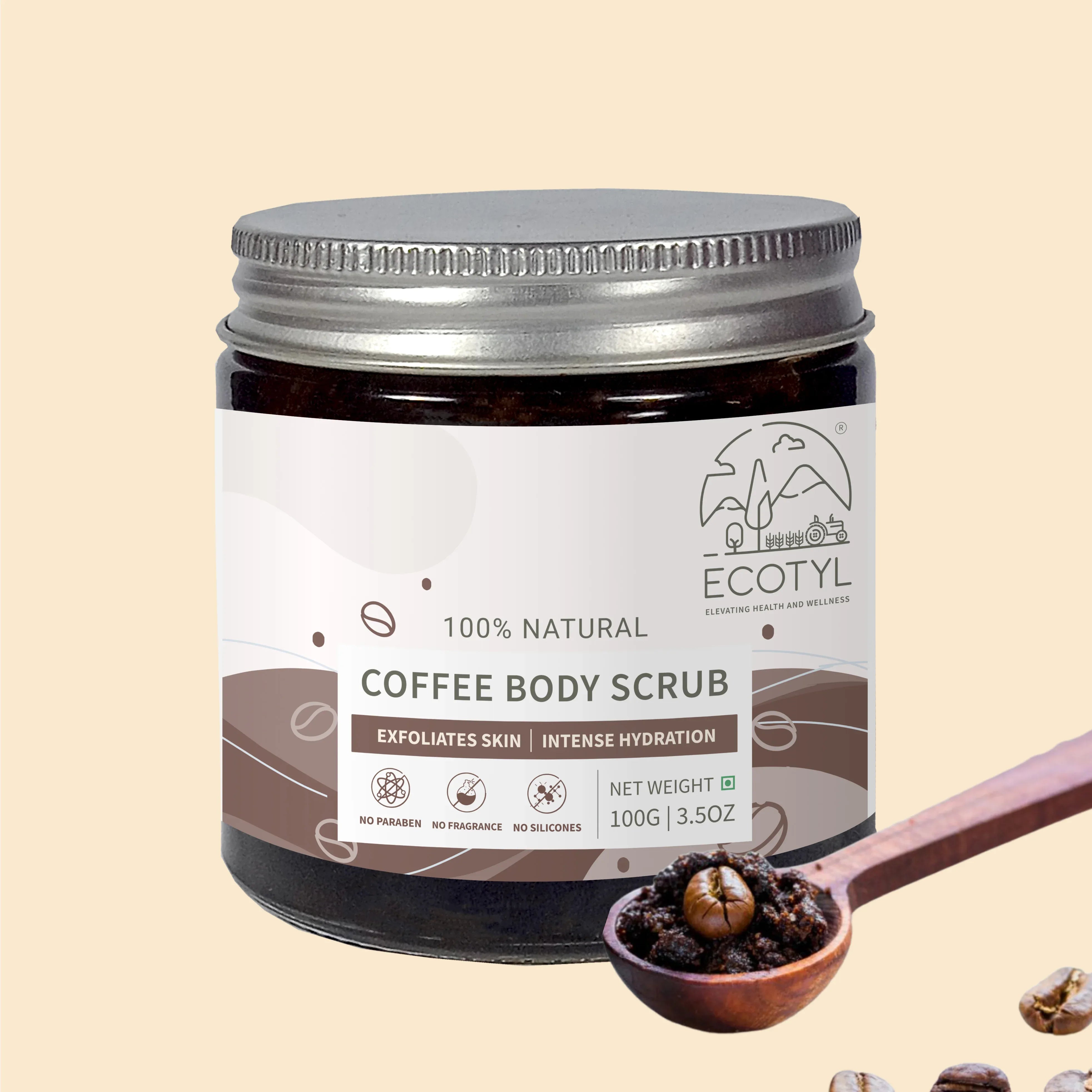 Ecotyl Natural Coffee Body Scrub | For Gentle Exfoliation | No Silicones & Mineral Oil - 100g - Orgoshops