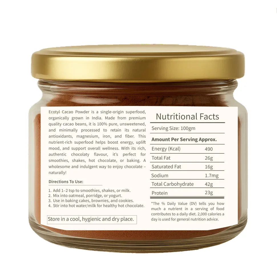 Ecotyl Cacao Powder | Rich in Antioxidants | Boosts Energy - 150g - Orgoshops