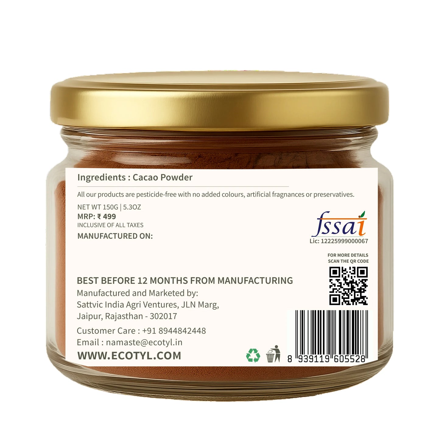 Ecotyl Cacao Powder | Rich in Antioxidants | Boosts Energy - 150g - Orgoshops