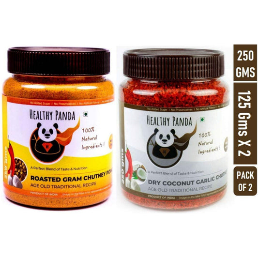 Combo Pack of Roasted Gram Powder and Dry Coconut Garlic Chutney – 250 g (125g Pack of 2)