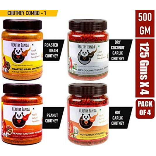 Combo Pack of Roasted Gram,Dry Coconut Garlic,Peanut and Hot Garlic Chutney – 500g(125g Pack of 4)