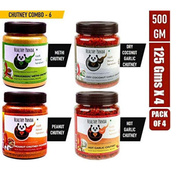 Combo Pack of Fenugreek ,Dry Coconut Garlic,Peanut And Hot Garlic Chutney – 500 g (125g Pack of 4)