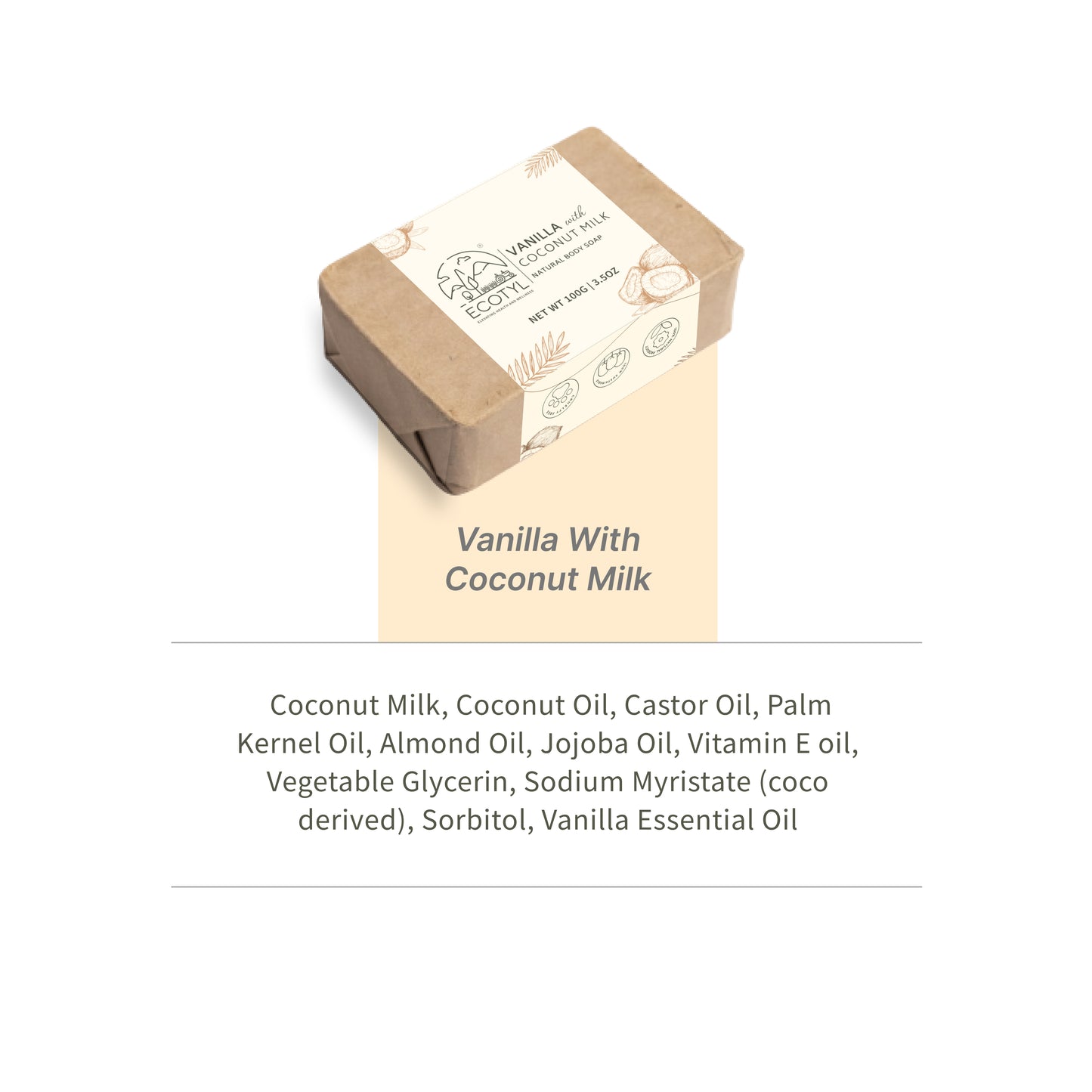 Ecotyl Coconut Milk Soap with Vanilla | 100% Natural | Nourishing & Hydrating  - Set of 2