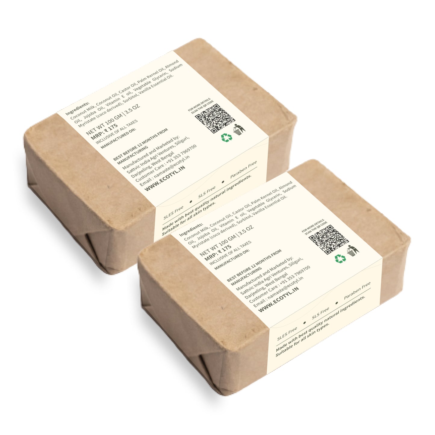 Ecotyl Coconut Milk Soap with Vanilla | 100% Natural | Nourishing & Hydrating  - Set of 2
