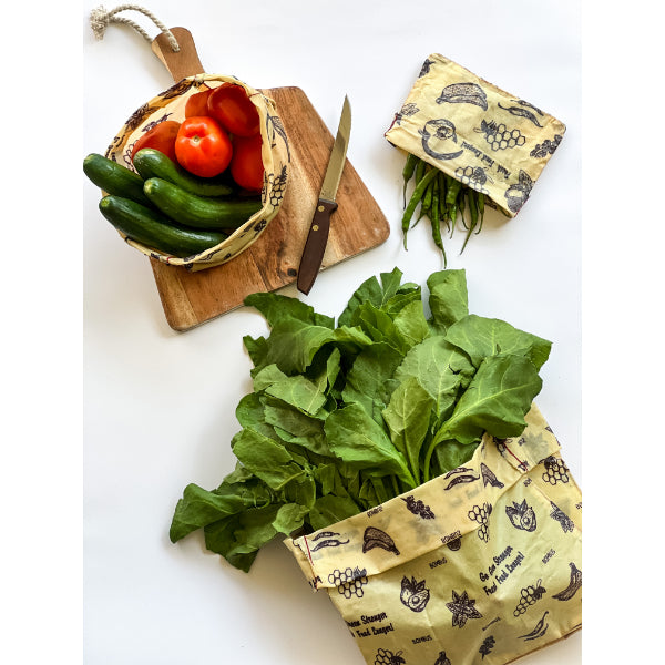 Reusable Beeswax Food Bags-Veggies White (3pc)