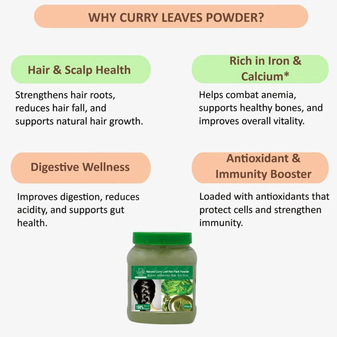 Veena Curry Leaf Hair Pack Powder - 200 g - Orgoshops