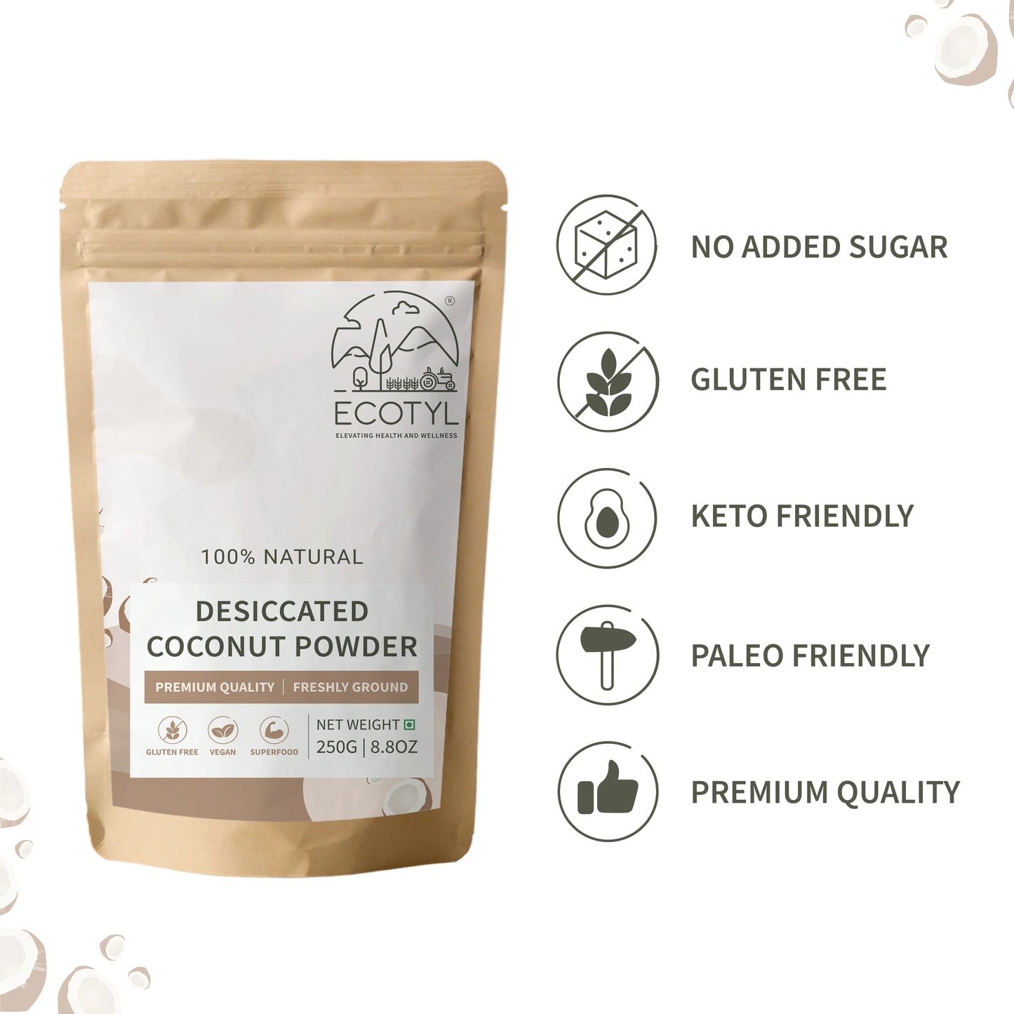 Ecotyl Desiccated Coconut Powder | Unsweetened - 250g - Orgoshops