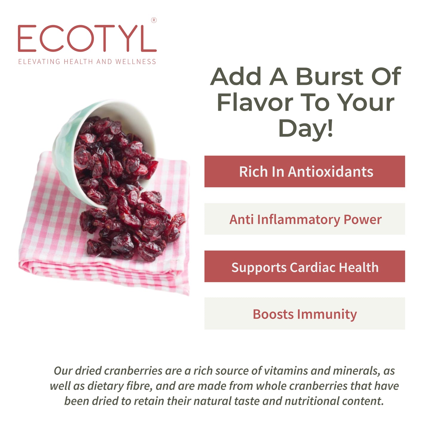 Ecotyl Dried Cranberries | Seedless Dried Fruit | Healthy Snack   - 150g