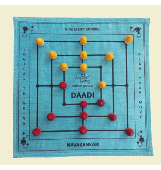 Daadi game / Navakankari / Nine men's morris board game (Crafted in Jabalpur Silk)