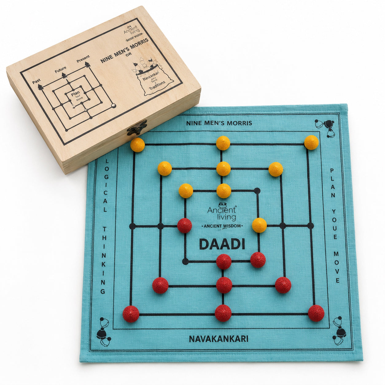 Daadi game / Navakankari / Nine men's morris board game (Crafted in Jabalpur Silk)