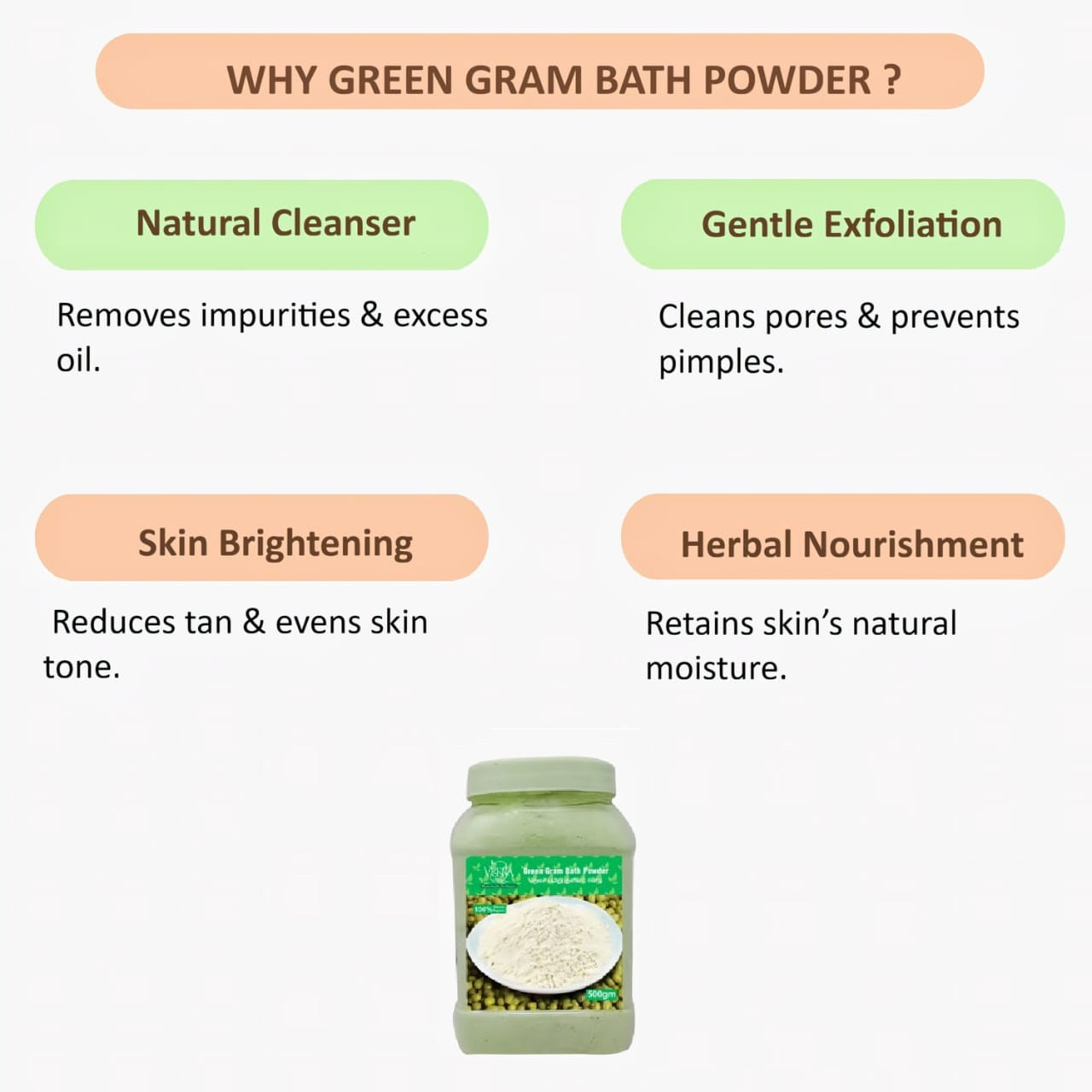 Veena  Green Mung Gram Pachai Payaru Organic Luxury Bath Powder - 250g ( Pack of 2 )