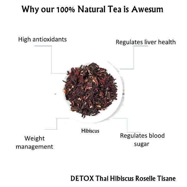 Detox Thai Hibiscus Roselle Tisane | Natural Teas | Cold & Hot Brew | Makes 25 Cups