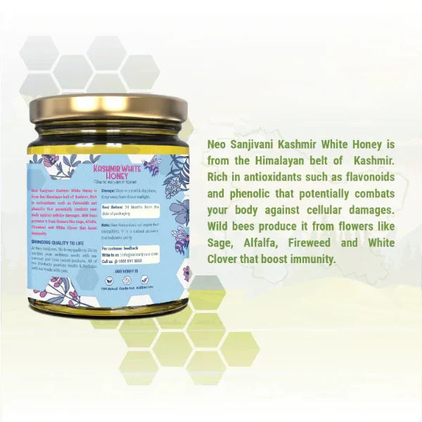 Neo Sanjivani Kashmir White Honey / Himalayan Raw Honey / Kashmir Honey - 250g - Orgoshops