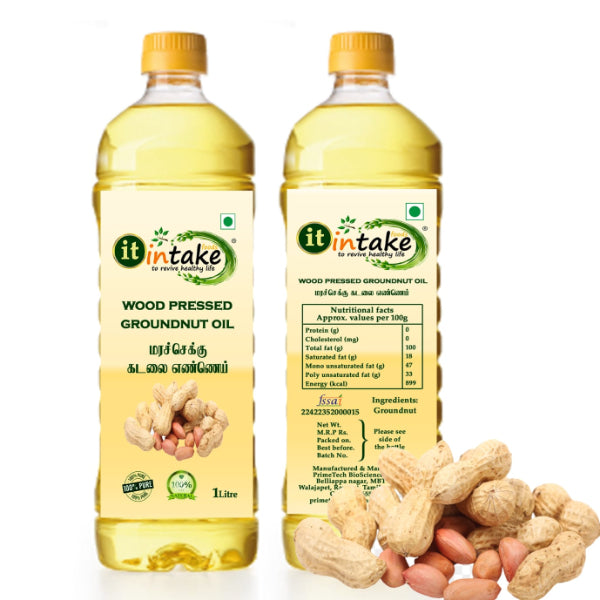 Intake 100% Filtered Wood Pressed Groundnut / Peanut Oil / Chekku Kadalai Ennai -1L