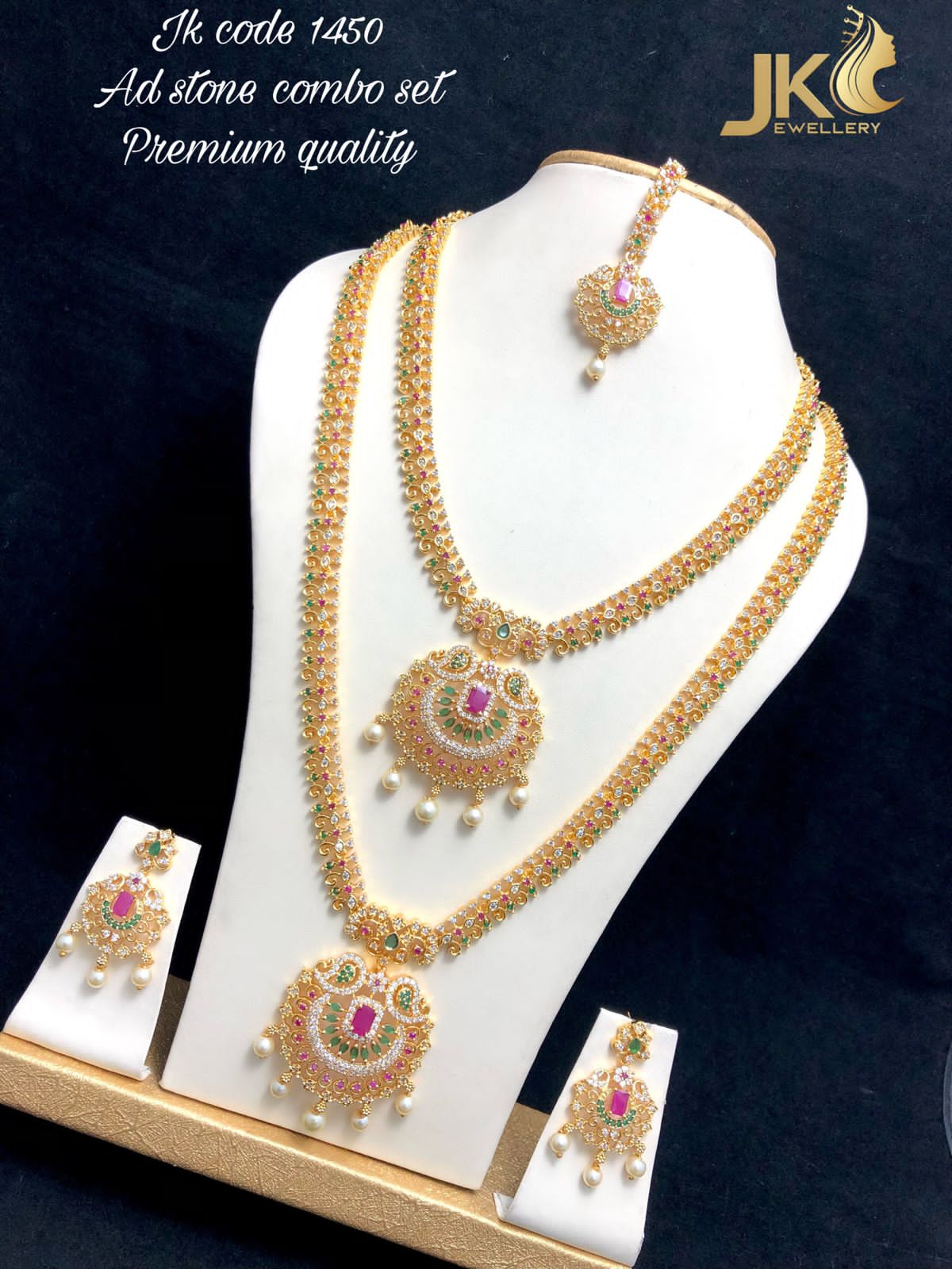 RS Jewellery Premium Long Haram / Rani Haram And Choker Golden Jewellery Set