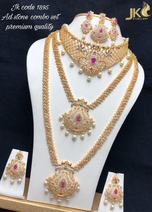 RS Jewellery Premium Long Haram / Rani Haram And Choker Golden Jewellery Set