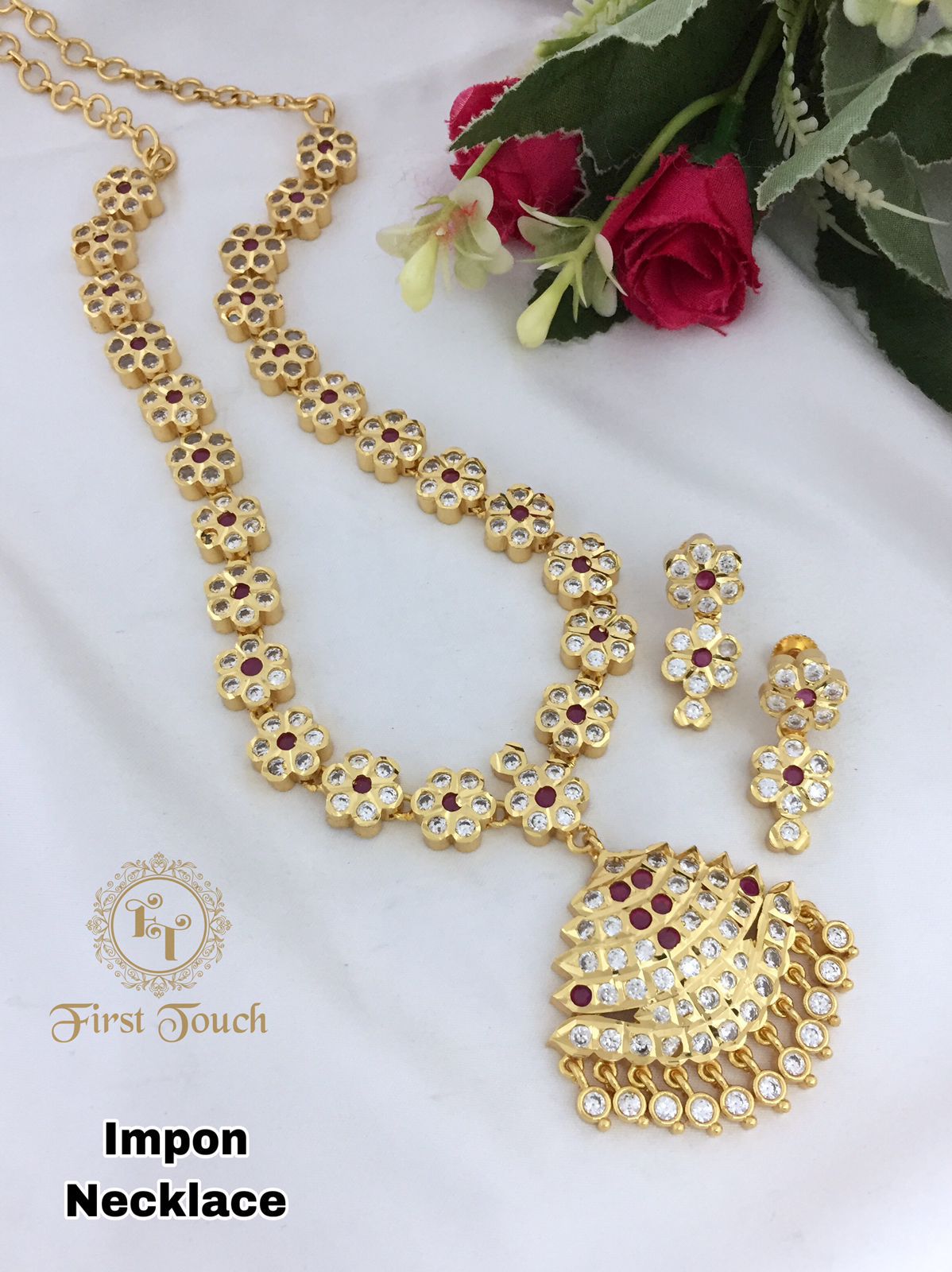 RS Jewelry Premium Rani Golden Jewellery / Neck Set / Jewelry Set / Earrings / Neck Earrings Set - Combo