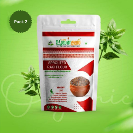 UZHAVAN KUDIL : Sprouted Ragi Flour / Mulaikattiya Kelvaragu Maavu - 400 gram ( Pack of 2)