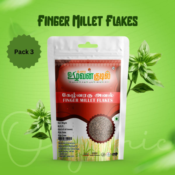 Karai Uzhavan Kudil Finger Milet Flakes / Kelvaragu Aval - 170 g (Pack of 3)