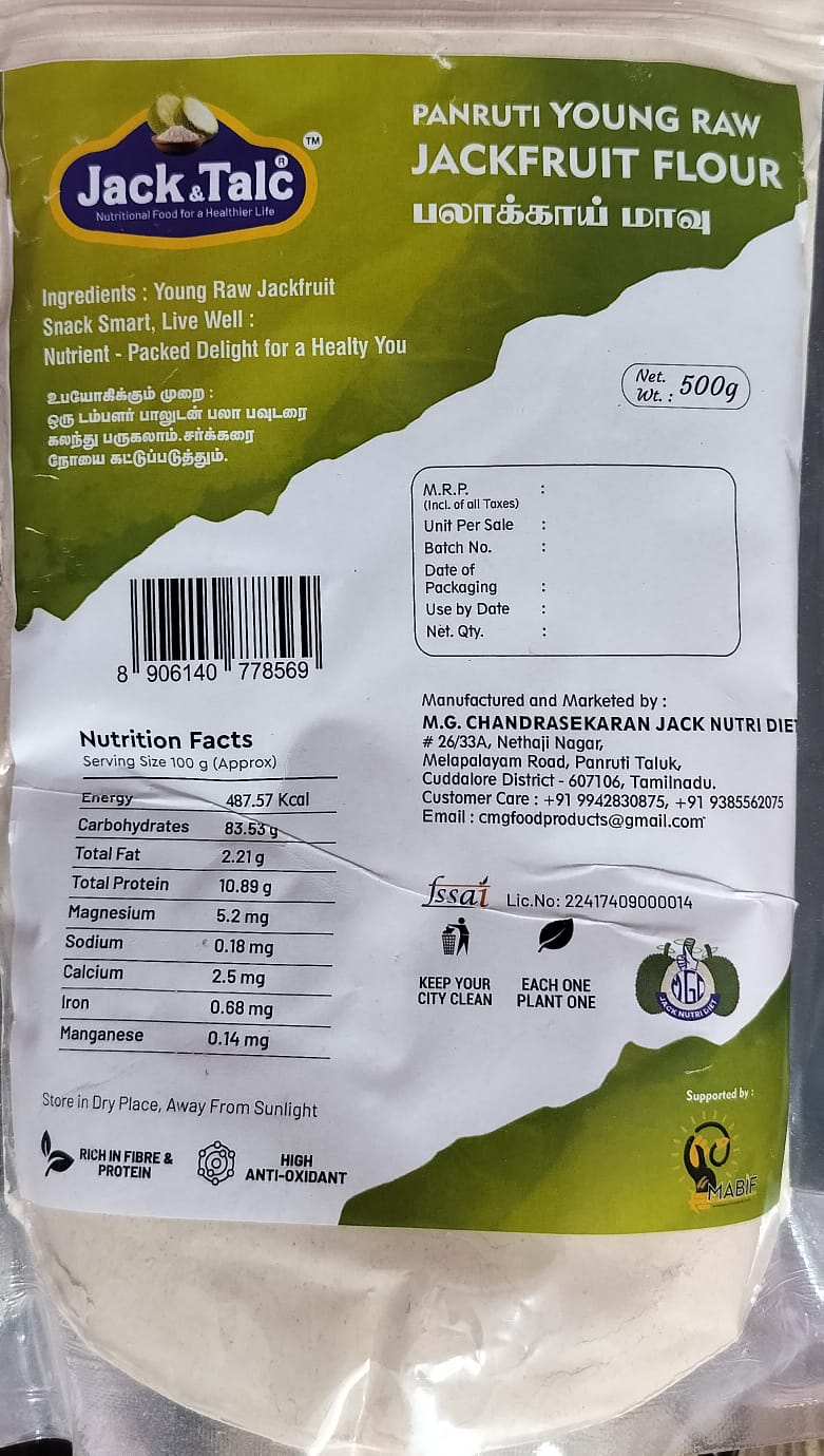 Jack Talc Panruti Young Raw Jack Fruit Flour / Jack Fruit Flour / Flour - 500 g