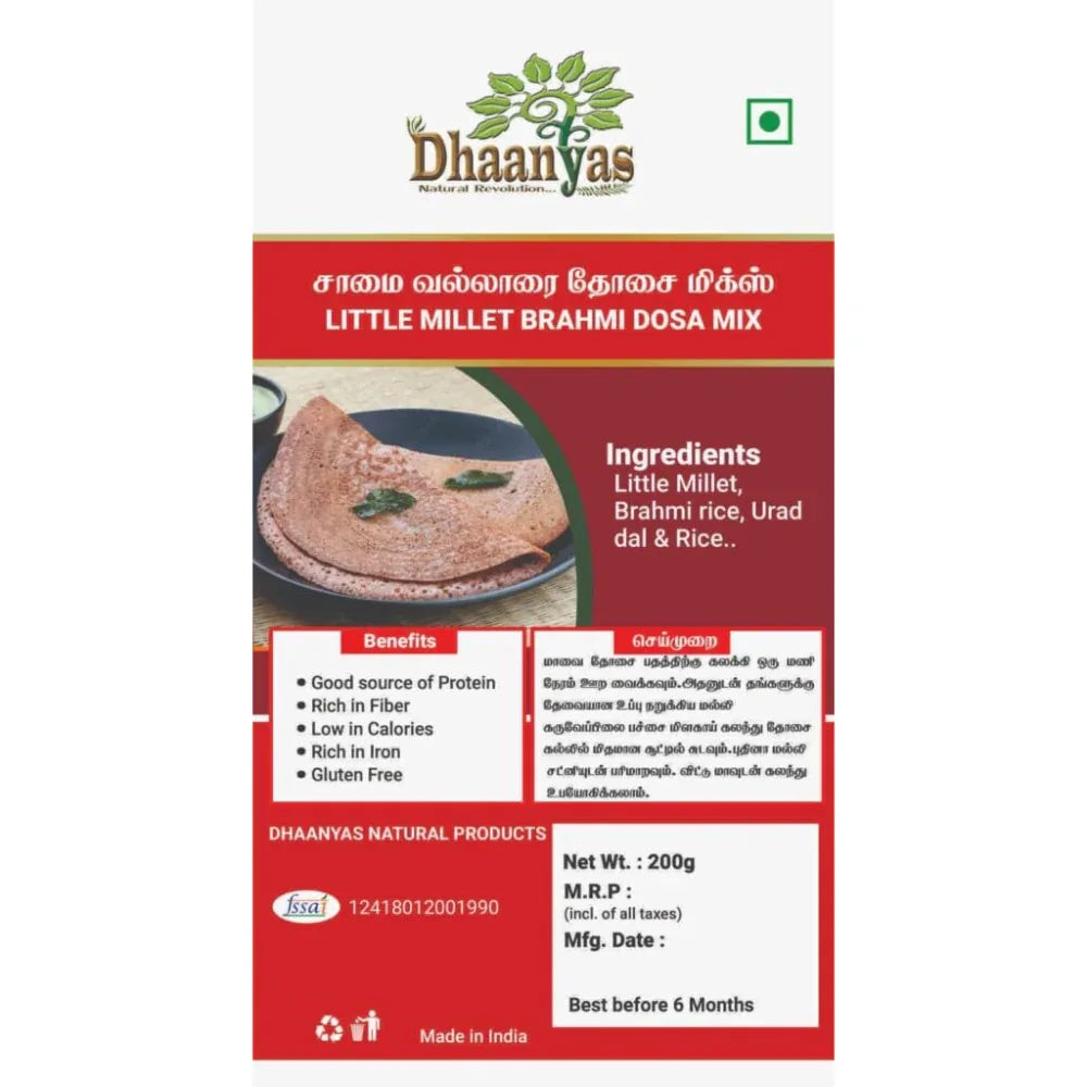 Dhaanyas Little Millet Brahmi Dosa Mix - 200 Gms (Pack of 3) - Orgoshops