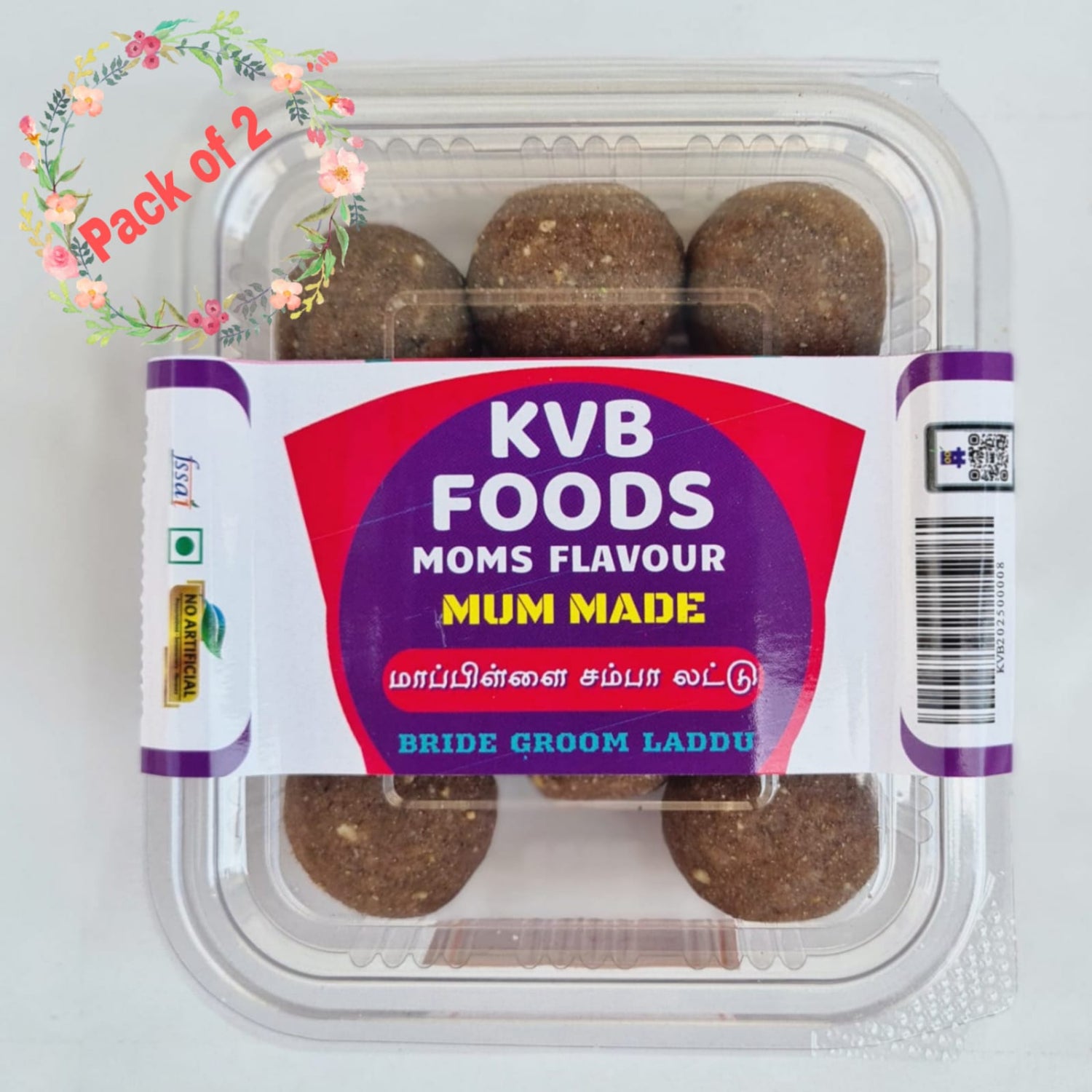 Kvb Foods Bride Groom Laddu | Mapillai Samba Laddu - 9 Pcs (175 g - Pack of 2)
