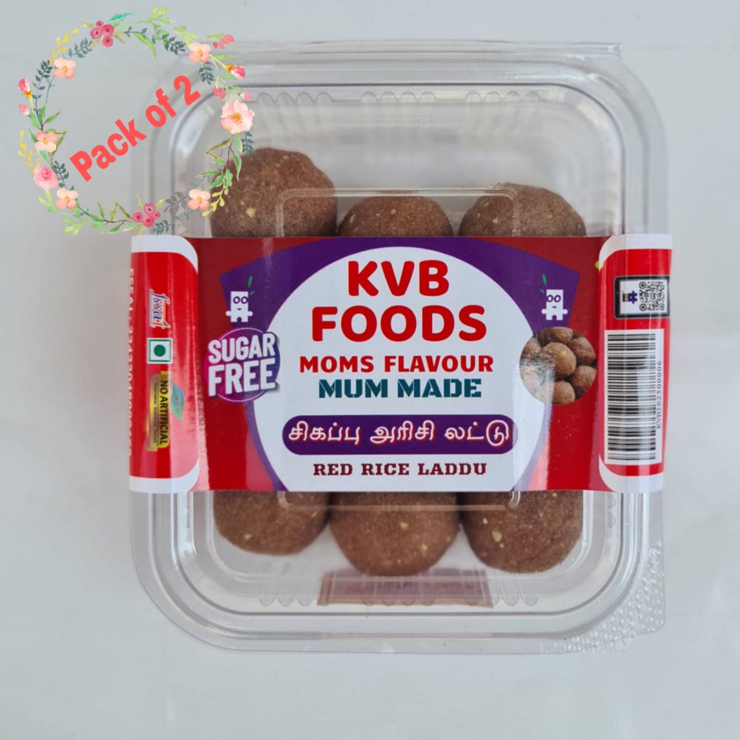Kvb Foods Red Rice Laddu | Sigappu Arisi Laddu - 9 Pcs (175 g - Pack of 2)