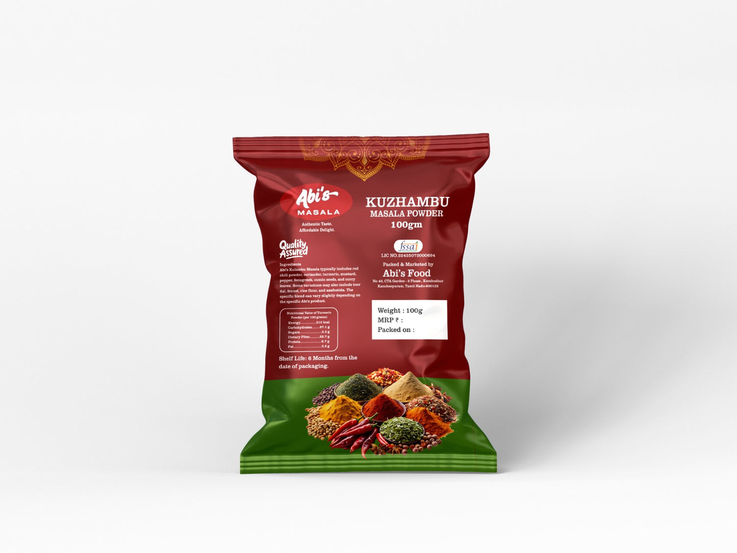 Abi's Masala Kulambu Milagai Thool - 100 g (Pack of 5)