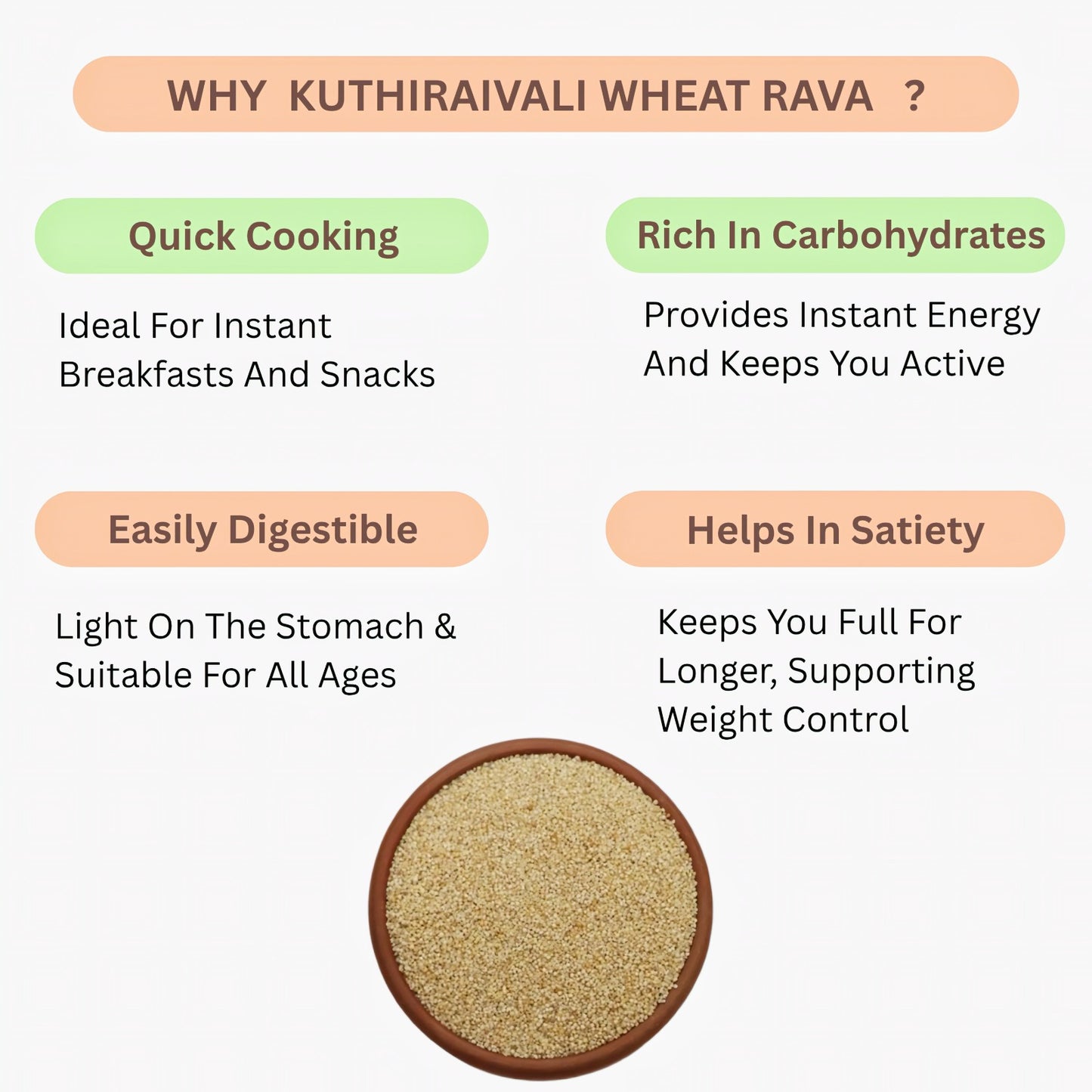 Araikkal Kuthiraivali Wheat Rava / Kuthiraivali Gothumai Rava - 500g ( Pack of 2 )