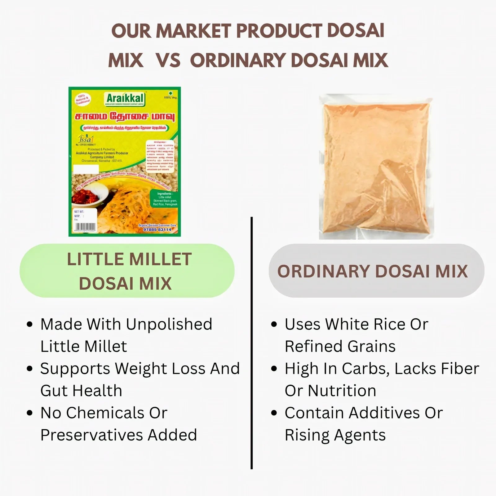 Araikkal Little Millet Dosai Mix / Saamai Dosa Mix - 500 g ( Pack of 2 ) - Orgoshops