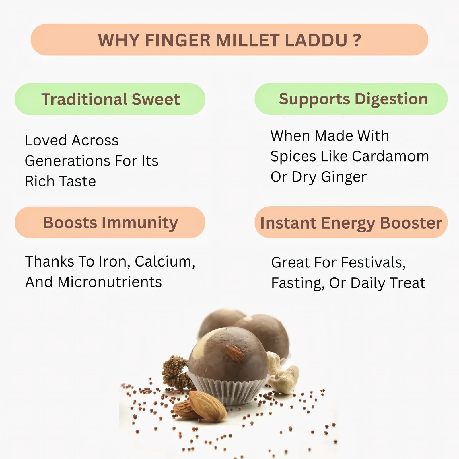 Araikkal Finger Millet Laddu / Ragi Laddu - 12 Pcs (300 g, Pack of 2) - Orgoshops