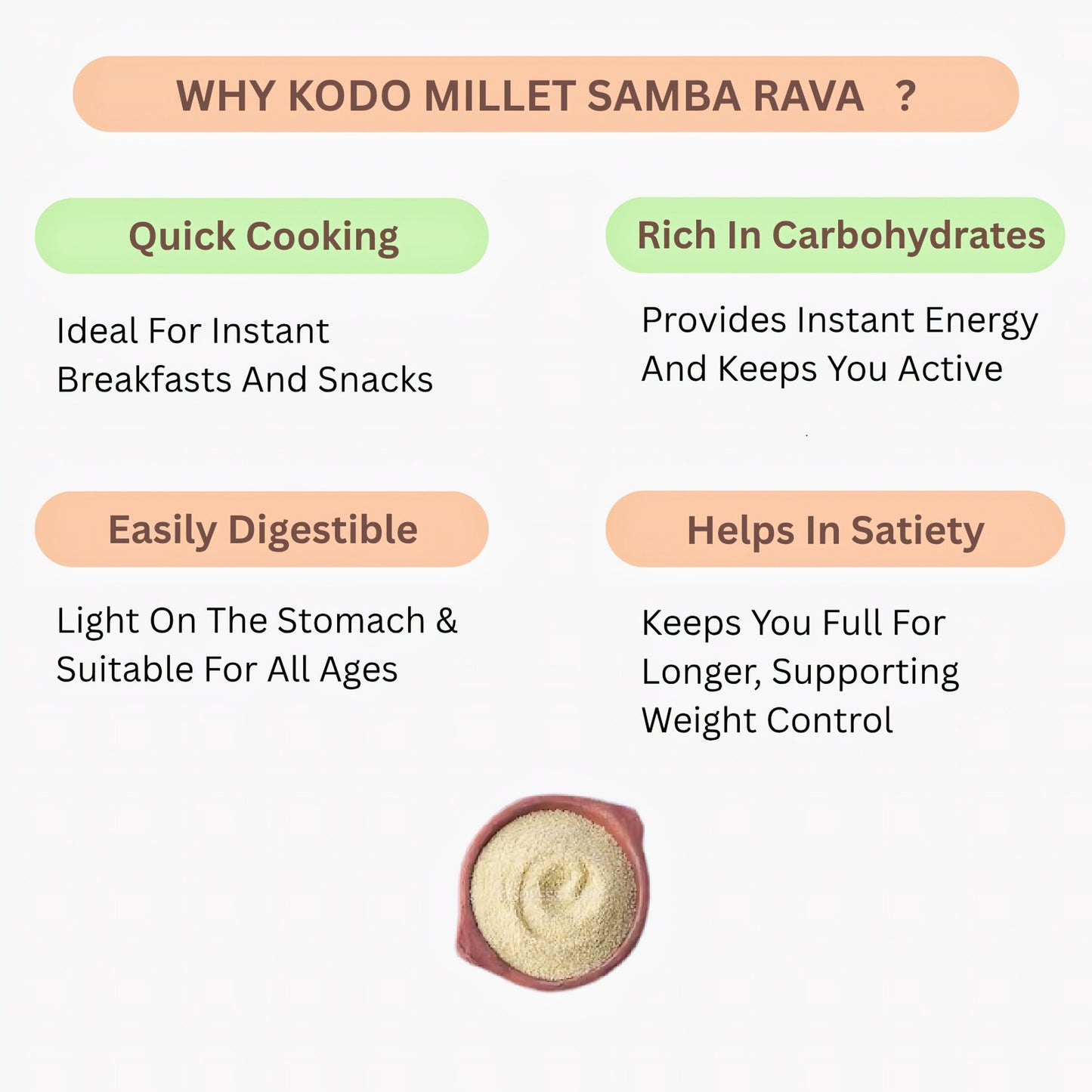 Araikkal Kodo Millet / Millet / Kothumai Ravai / Ravai - 500 g (Pack of 4)