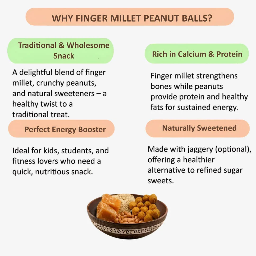 Millet 'n' Minutes Finger Millet Peanut Balls - 80 g (Pack of 2) - Orgoshops