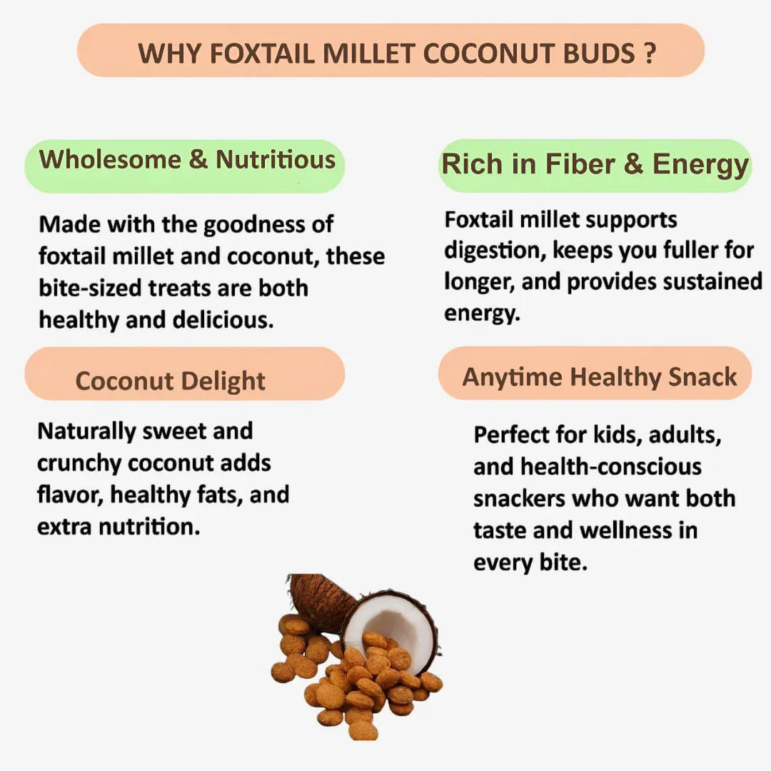 Millet 'n' Minutes Foxtail Millet Coconut Buds - 80 g (Pack of 2) - Orgoshops