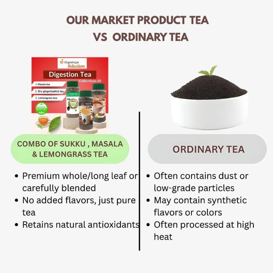 Veena Digestion Tea Collections 02 | Combo of Sukku Tea , Masala Tea and Lemongrass Tea - Each 100g - Orgoshops