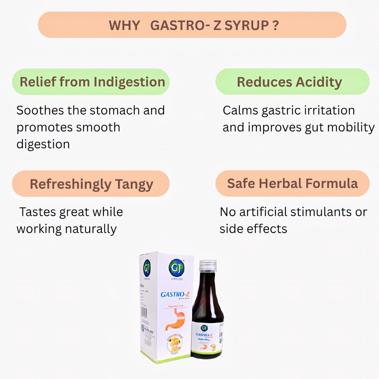 GJ Global Herbs Gastro - Z Syrup 200 ml (Pack of 2)