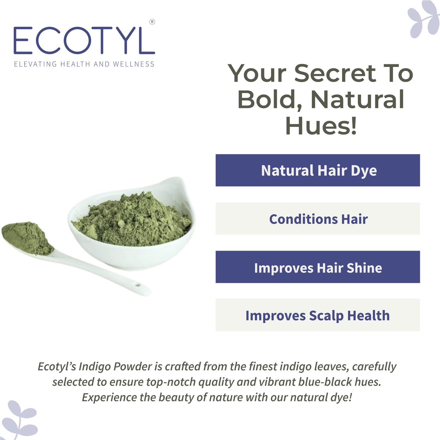 Ecotyl Indigo Powder | Neel Avuri | Natural Hair Dye | Hair Conditioning  - 100g