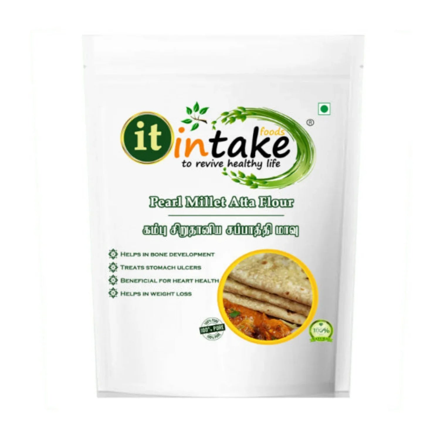 Intake Pearl Millet Atta Flour / Bajra / Kambu / Pearl Millet Flour - 2 kg - Orgoshops