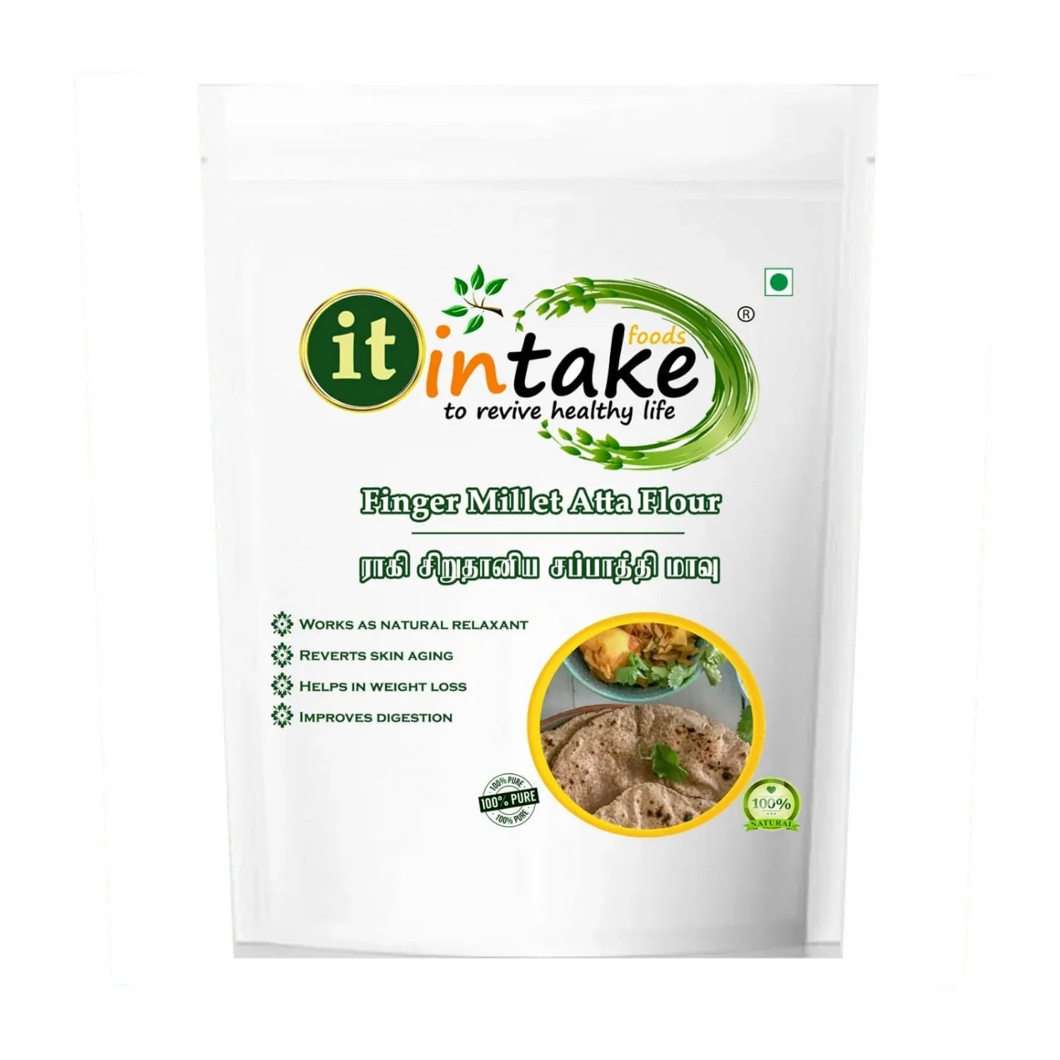 Intake Finger Millet Atta Flour / Finger Millet Flour - 2 kg - Orgoshops