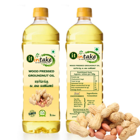 Intake 100% Filtered Wood Pressed Groundnut Oil / Peanut Oil / Chekku Kadalai Ennai - 1 L