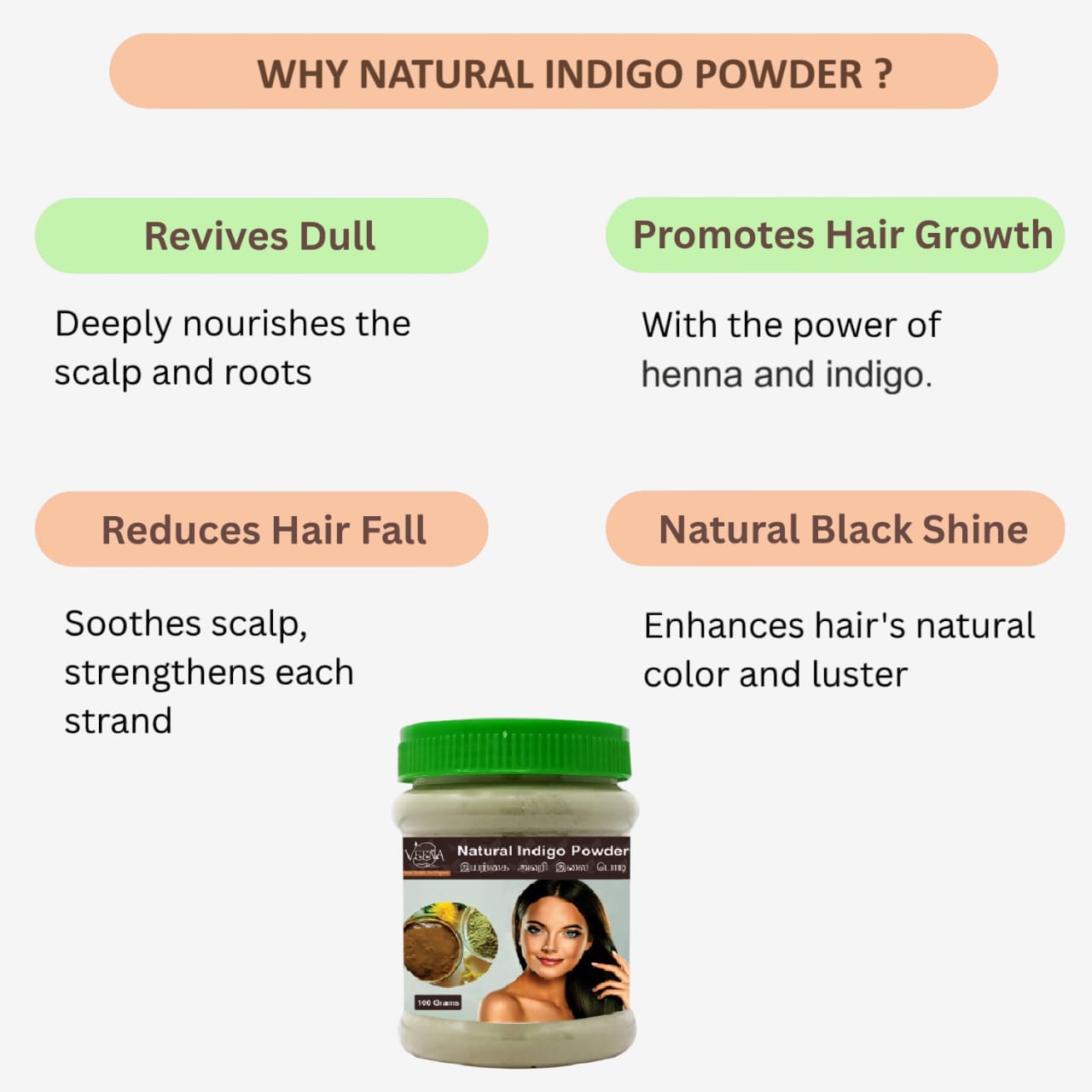 Veena   Indigo Powder – To make your Hair Brown to Black - 100 g ( Pack of 3)