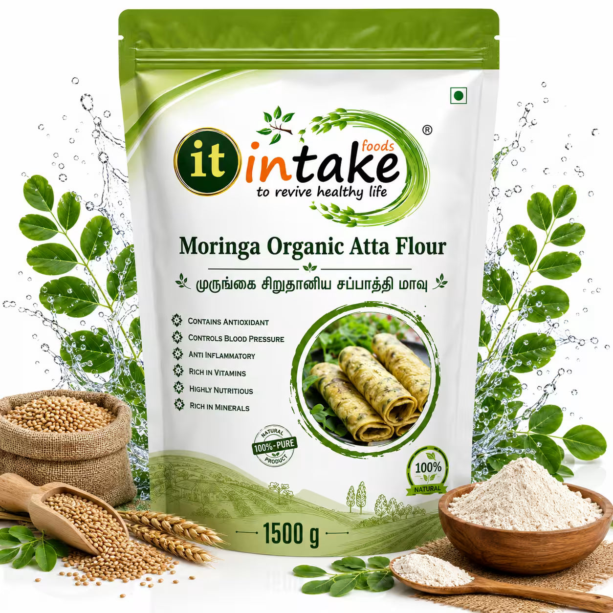 Intake Moringa Organic Atta / Moringa Atta Flour - 1500 g