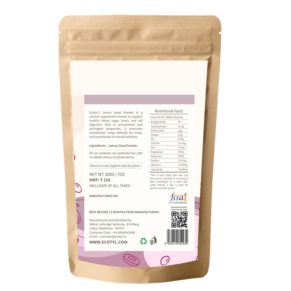 Ecotyl Jamun Seed Powder | Blood Sugar Control | Rich in Antioxidants  - 200g