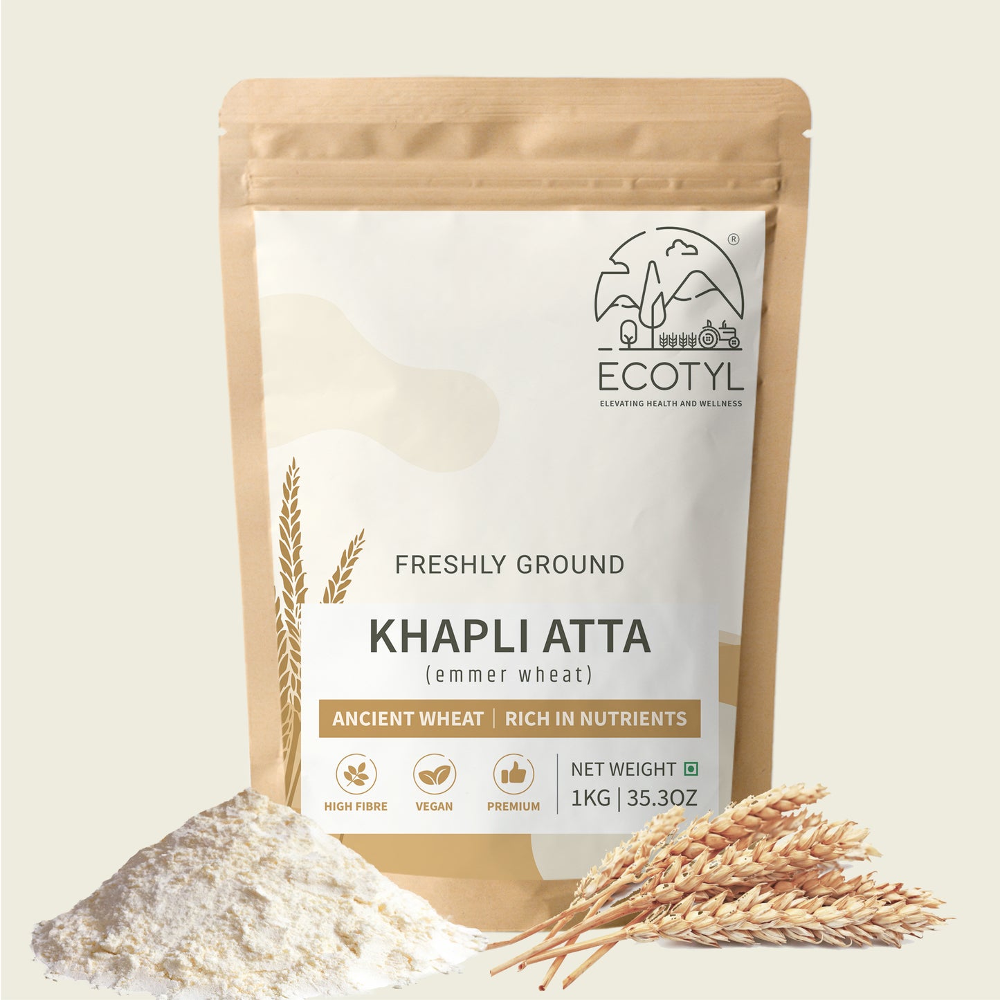 Ecotyl Khapli Atta | Emmer Wheat | Low Gluten  - 1kg